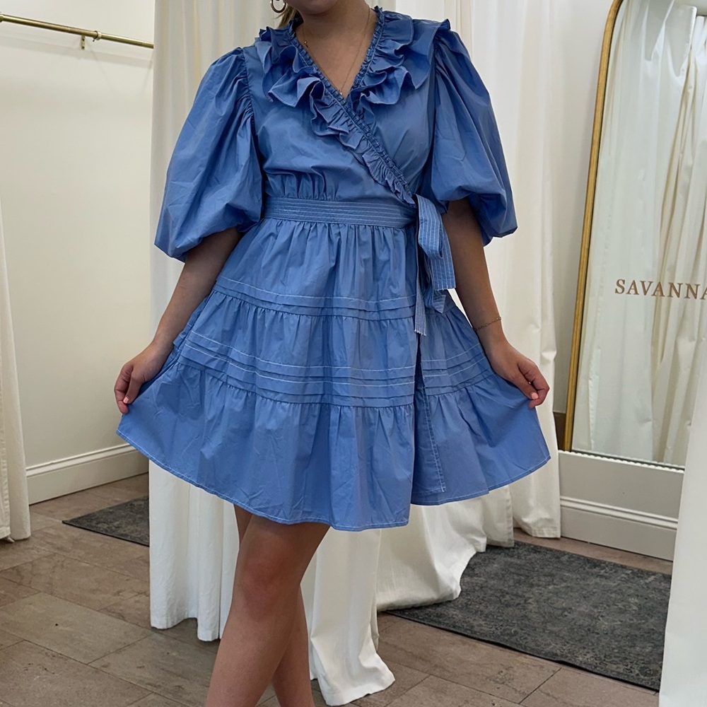 Savannah Taylor Tie Mini Dress | Puff Sleeves | Preppy